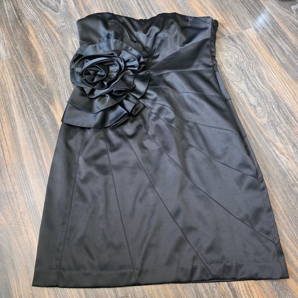White House Black Market Black Strapless Tiered Cocktail Dress Size 14 RN111459